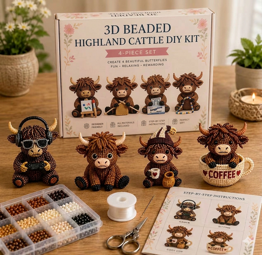 3D Highland Cow DIY Bead Kit – 8 Adorable Handmade Cow Designs Craft Set