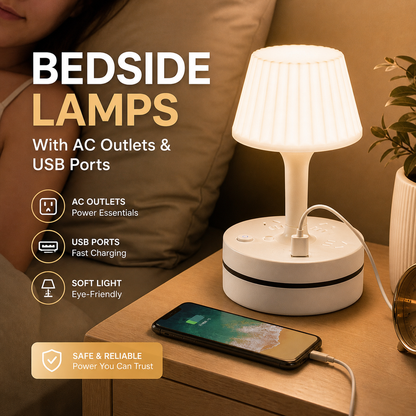 💡 Bedside Lamp with AC Outlets & USB Ports – Light, Charge & Power in One ✨