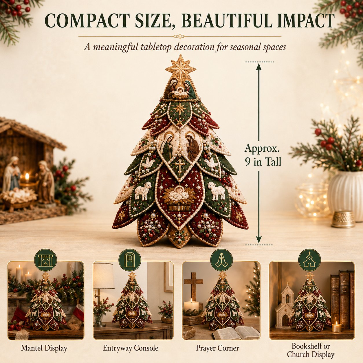 ✝️ Beginner-Friendly Tree of Faith 3D Quilted Christmas Tree Sewing Kit | Complete Kit with Coordinated Fabrics, Beads & Step-by-Step Guide Included 💕