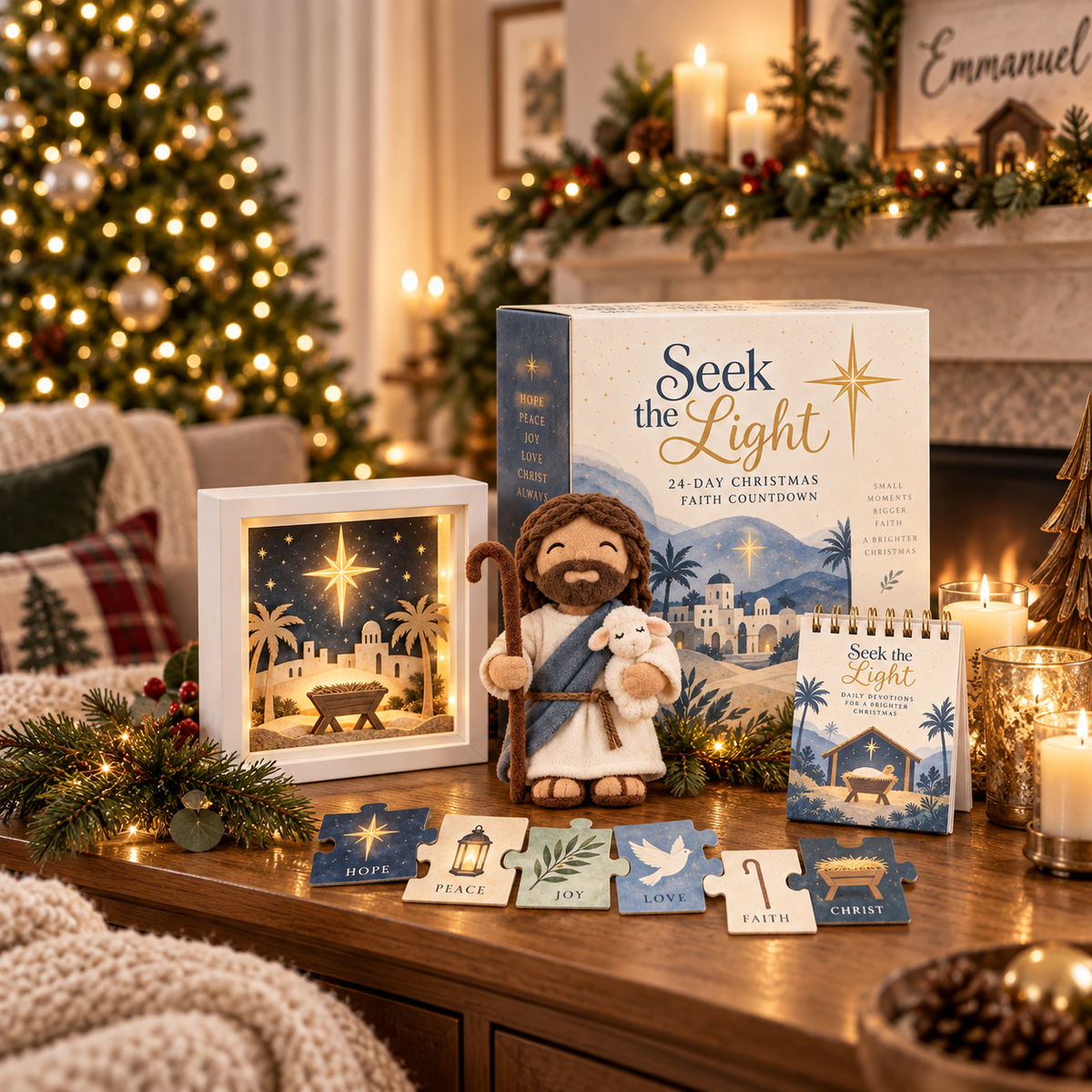 Illuminated nativity inspired Advent Christmas display