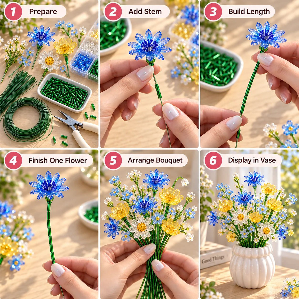 🏆Limited Time Sale 49% OFF 🌼✨DIY Beaded Wildflower Bouquet Kit – Handmade Crystal Flower Craft Set🌸✨