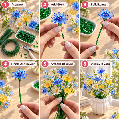🏆Limited Time Sale 49% OFF 🌼✨DIY Beaded Wildflower Bouquet Kit – Handmade Crystal Flower Craft Set🌸✨