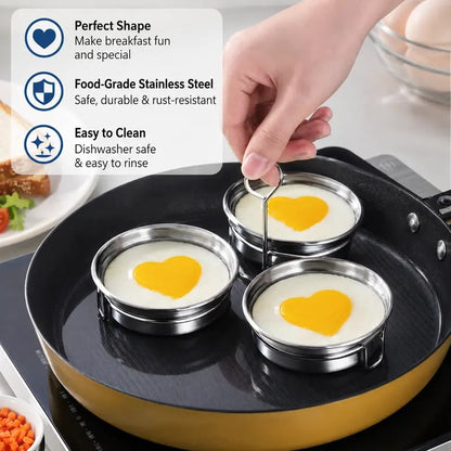 3-Cup Stainless Steel Egg Poacher, 3 Cavity Egg Steamer Mold with Handle, Reusable Egg Poaching Cups for Poached Eggs, Steamed Eggs, Breakfast & Dessert Making