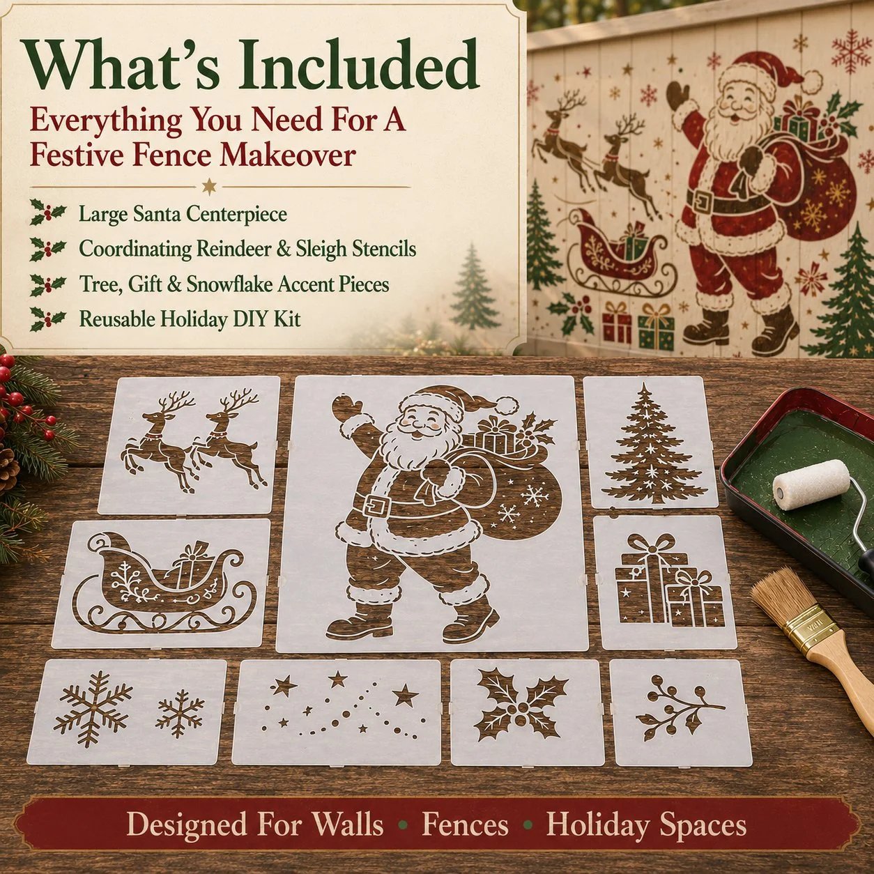 🔥Last Day — 49% OFF! 🎅Christmas Santa Claus Wall Stencil✨
