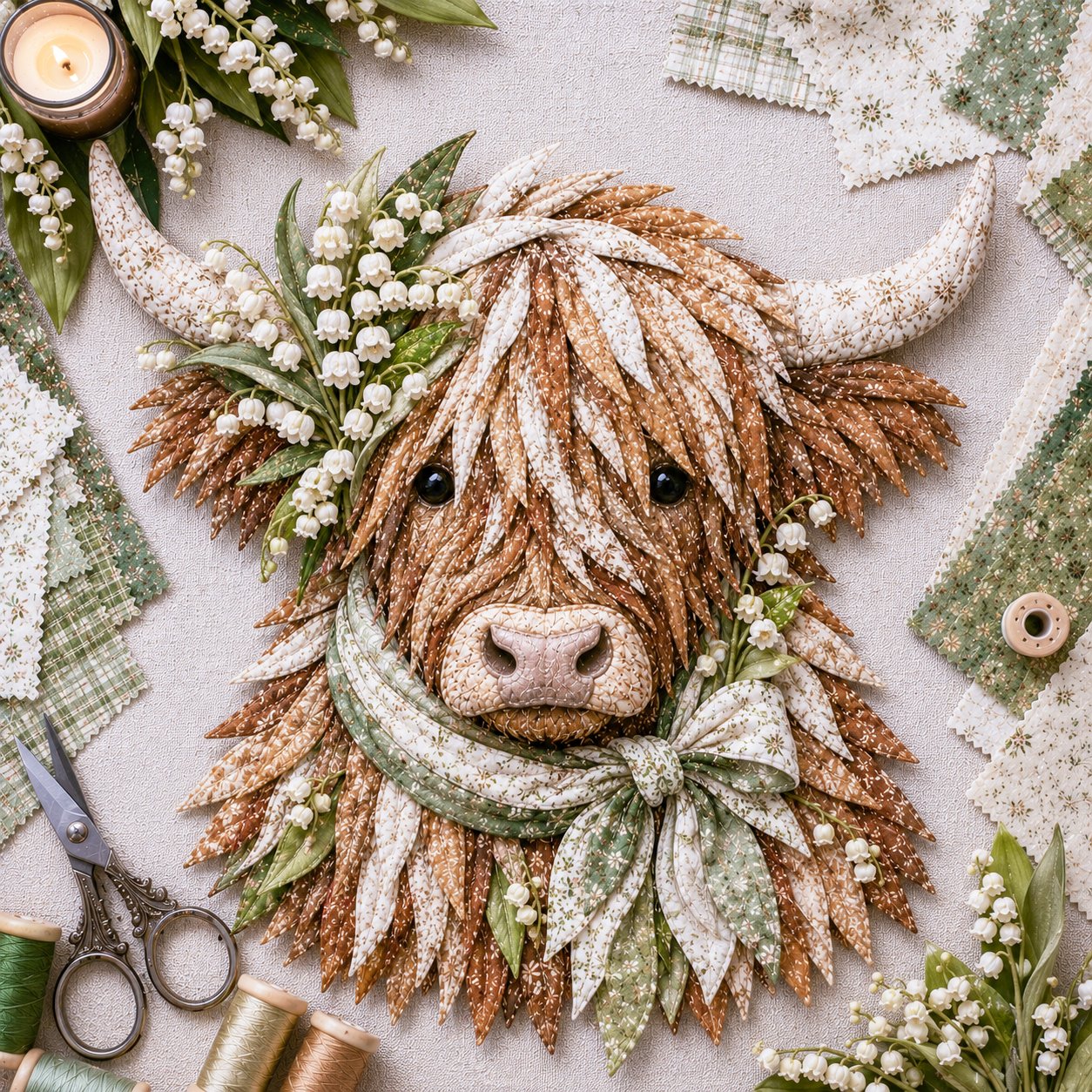 ⏰LAST DAY 49% OFF - 🐮💐🌸 Birth Flower Highland Cow 3D Layered Fabric Art DIY Kit | Complete Kit Included ✂️ Pre-Cut Pieces • Glue or Stitch Your Way • Create a Cozy 3D Highland Cow Decor 💕