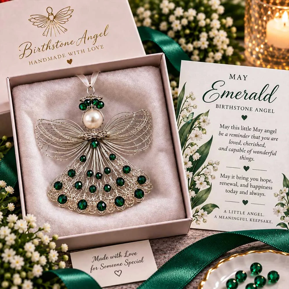 ⏳ Last Day 49% OFF – 👼Handmade Birthstone Angel Wire Ornament |12 Meaningful Birthstone Colors with Keepsake Card ✨