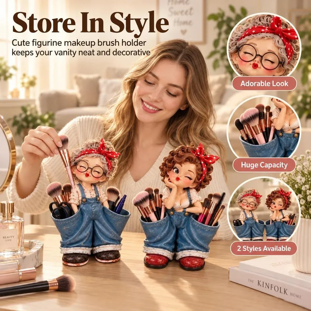 Retro Girl Makeup Brush Holder – Cute Vintage Vanity Organizer