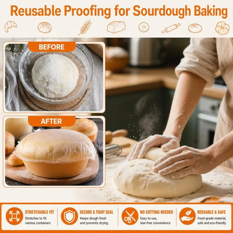 🔥100Pcs Medium Reusable Elastic Plastic Bowl Covers - Kitchen Bread Proofing,
