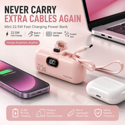 🔋⚡Pocket Power Bank With Built-In Cable - 22.5W Fast Charging