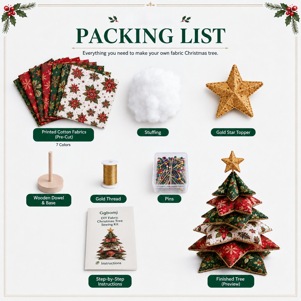 🎄 Christmas Star Pillow Tree Sewing Kit