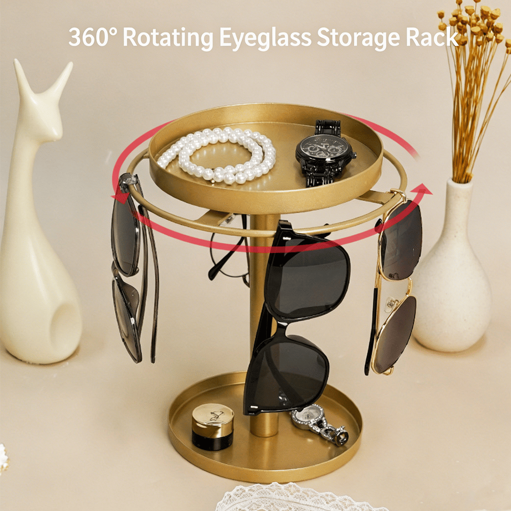 🕶️✨360° Rotating Sunglasses Organizer Stand — Eyewear Rack with Tray
