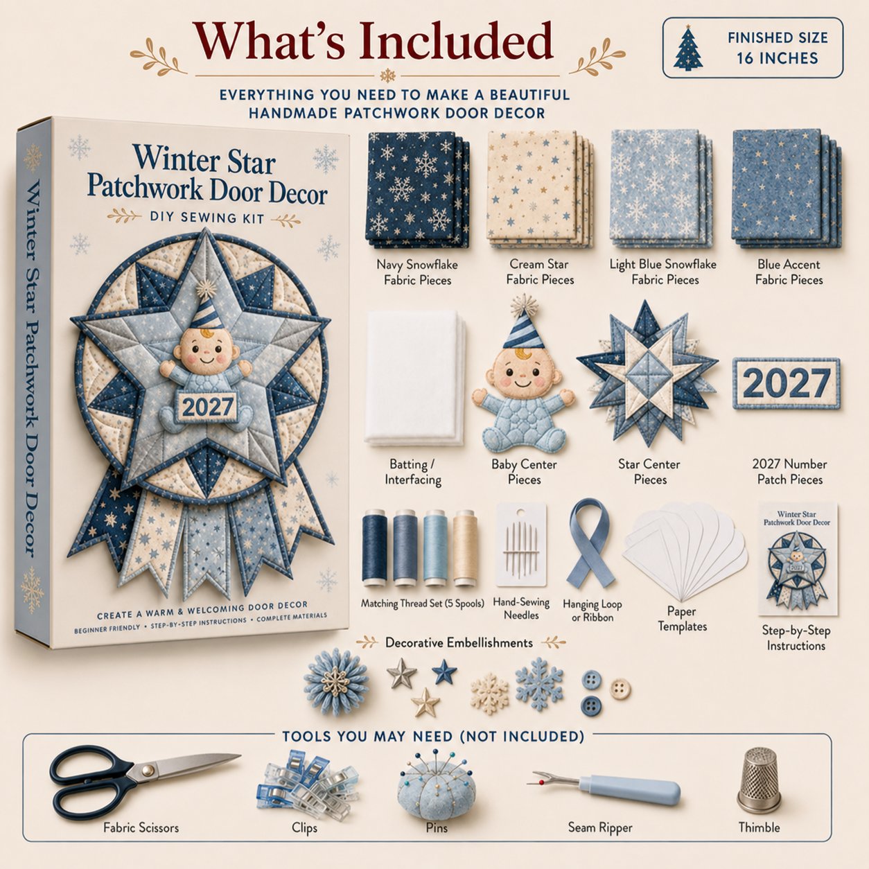 🗓️ Beginner-Friendly 12-Month Themed 3D Quilted Door Hanger Sewing Kit Collection | Complete Kit with Coordinated Fabrics, Sewing Materials & Step-by-Step Guide Included 💕