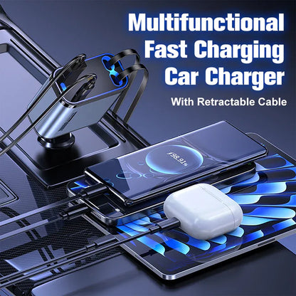 Multifunctional Fast Charging Car Charger with Retractable Cable