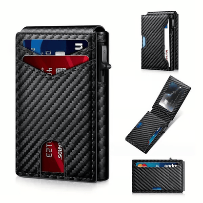 ✨Last Day 49% OFF - Slim Wallet for Men with Pop-Up Aluminum Case, RFID Blocking & Money Clip | Minimalist Leather Bifold Card Holder