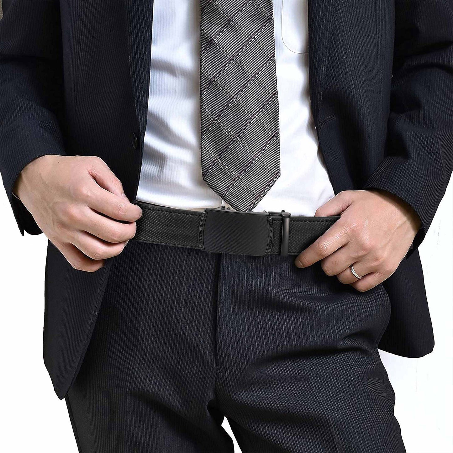 Leather Ratchet Belt With Adjustable Buckle