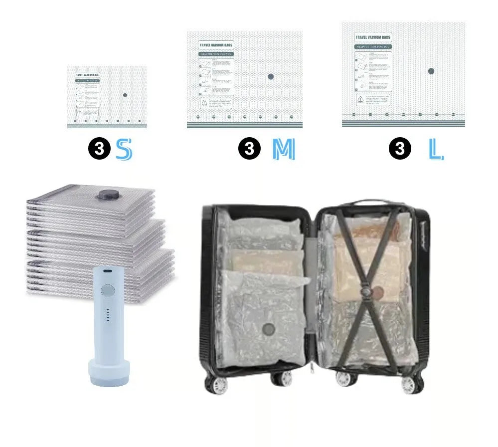 Cordless Travel Vacuum Storage Compression Bag Set