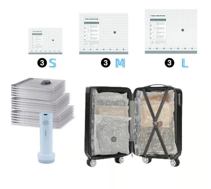 Cordless Travel Vacuum Storage Compression Bag Set