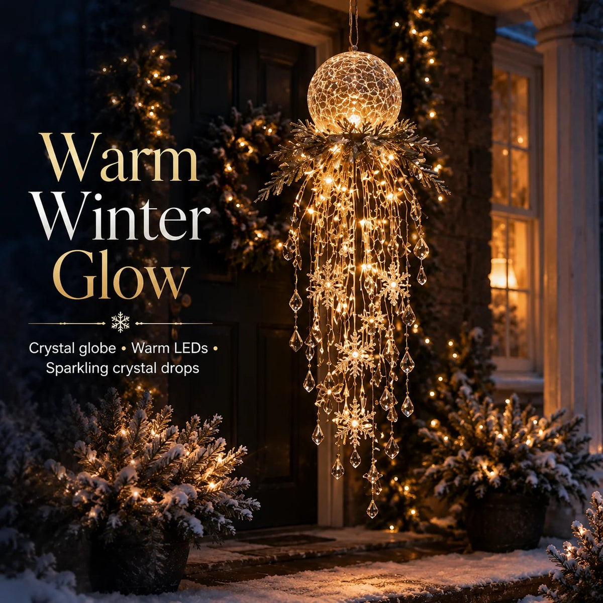 Crystal Cascade Christmas Light – Hanging Snowflake & Crystal LED Porch Décor ✨❄️