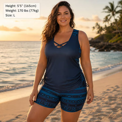 💗LAST DAY SALE 39% OFF- Miraclesuit Women's Tummy Control Tankini Set with Built-In Bra – Flattering Boho Swimwear with Shorts🔥GB