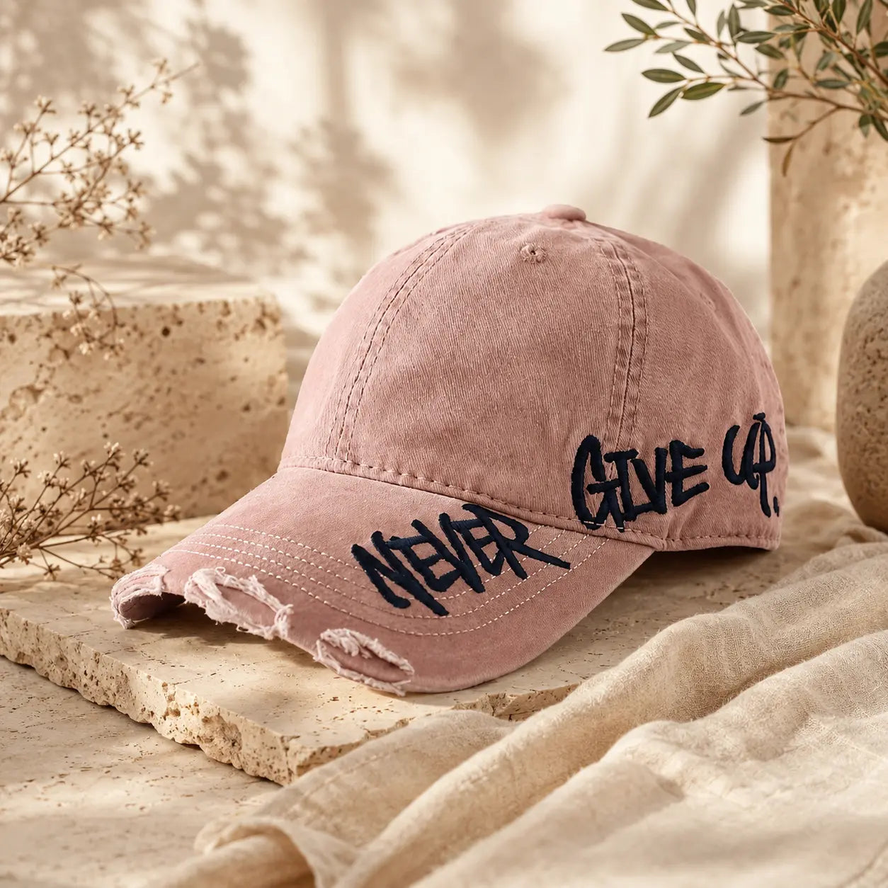 Unisex "Never Give Up" Embroidered Baseball Cap – Adjustable Curved Brim Sun Hat