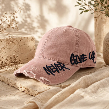 Unisex "Never Give Up" Embroidered Baseball Cap – Adjustable Curved Brim Sun Hat