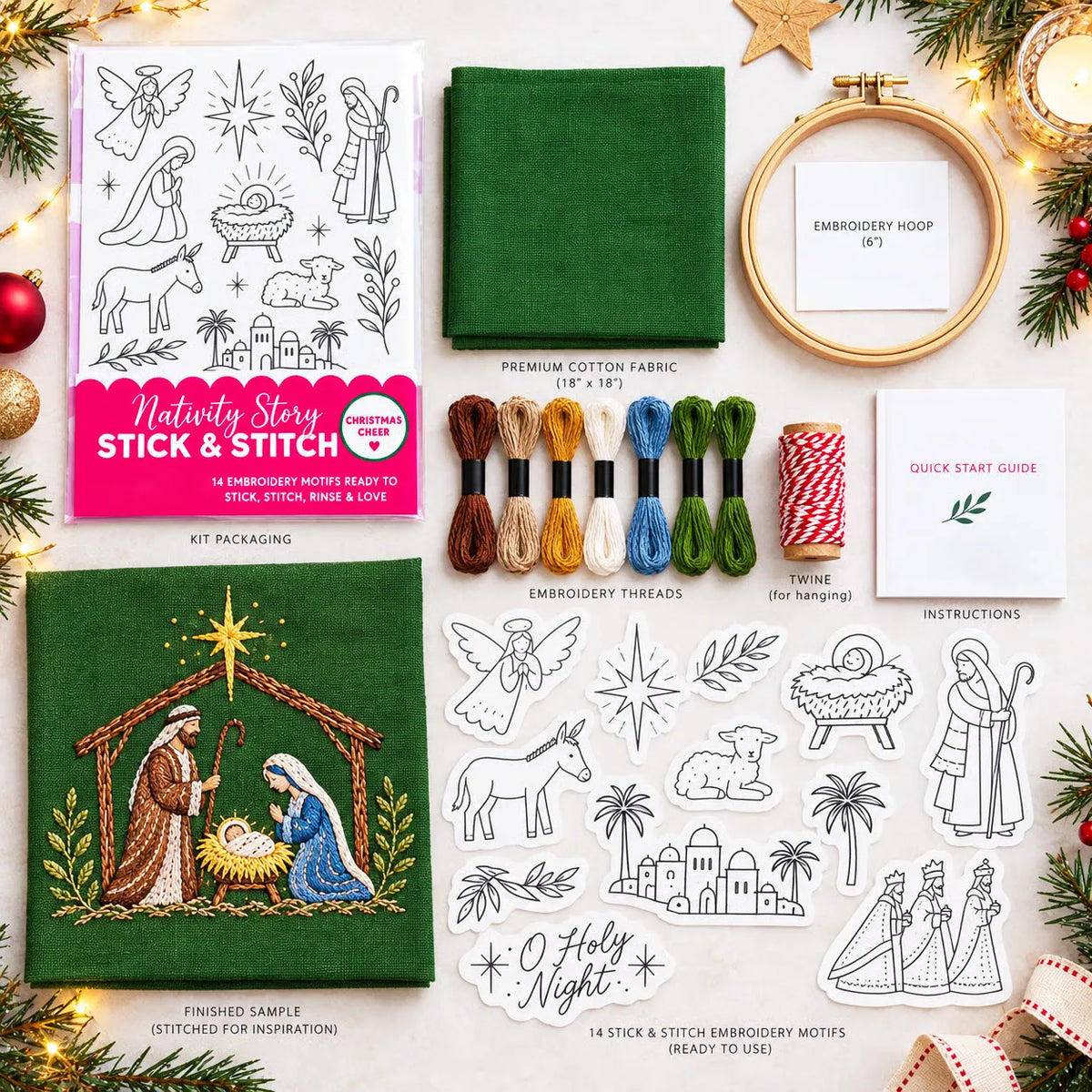 🎄Christmas Stick & Stitch Embroidery Pattern Pack – 5 Sheets / 70 Wash-Away Embroidery Motifs🧵