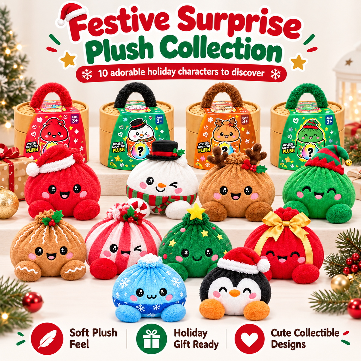 🎄 Christmas Bao Plush Collection – 10 Festive Characters | Choose Your Favorite