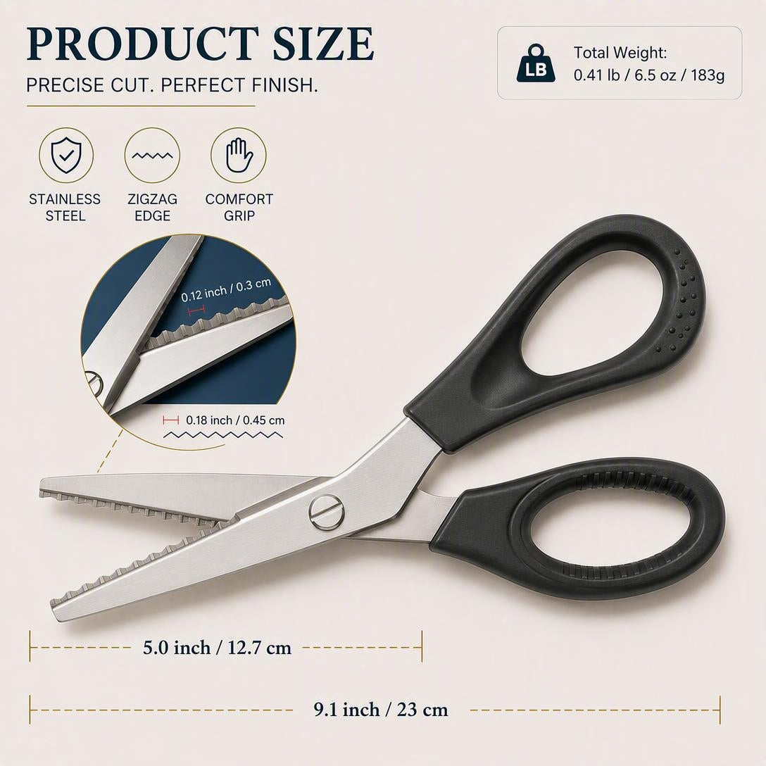 Dailyard™ Stainless Steel Pinking Shears – 9.1" Zig Zag Fabric Scissors for Sewing, Quilting, Dressmaking & DIY Crafts