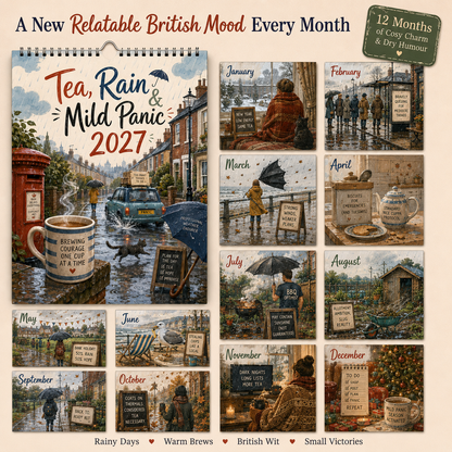 Tea, Rain & Mild Panic 2027 Wall Calendar