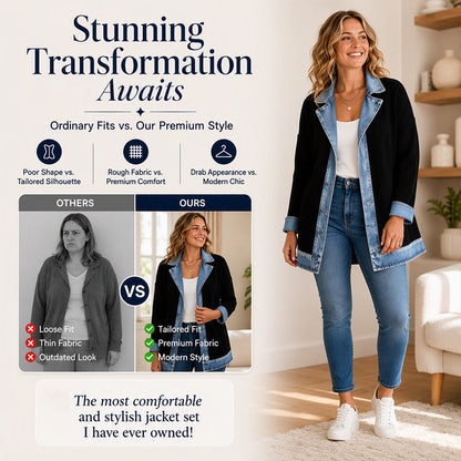 🍂Seasonal Style 49% Off🛍️Women’s Elegant Denim Spliced Ribbed Knit Coat