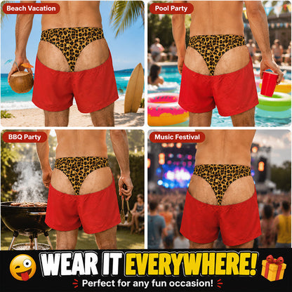 🩳 Novelty Prank Swim Trunks -- Leopard Print Beach Shorts