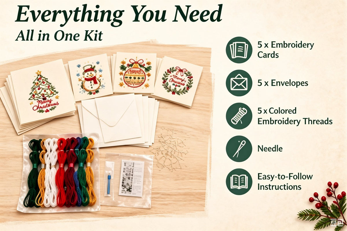 🌲 🪡 Christmas Hand Embroidery Card DIY Kit | Stitch Your Way Into the Christmas Spirit ✨ 🎁