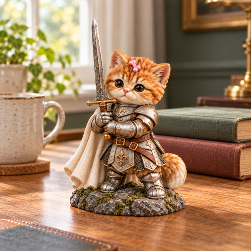 Little Guardian Cat Knight Figurine with Removable Sword