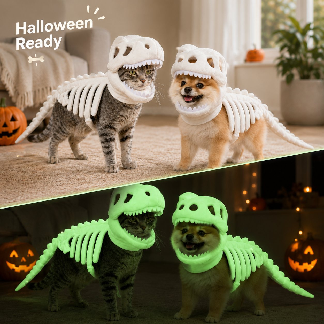 🦖 Halloween Season Sale 50% OFF– Glow-in-the-Dark Dinosaur Skeleton Pet Costume