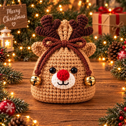 🎄 Christmas Crochet Character Gift Pouch | Reusable Drawstring Gift Bag — 12 Festive Designs