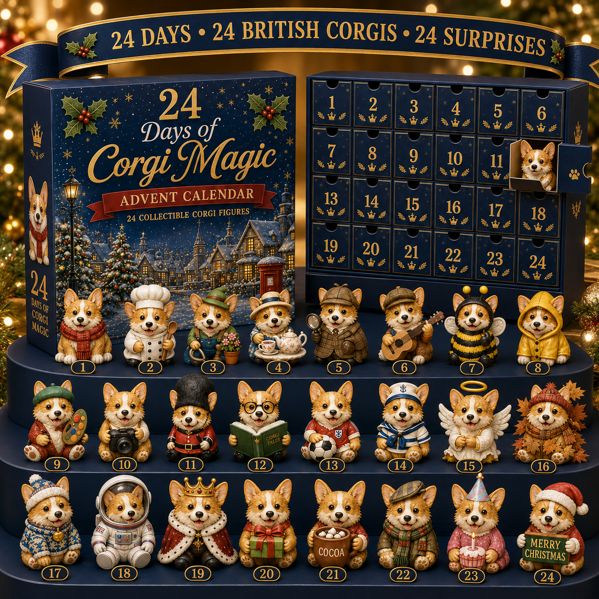 🎅2026 British Corgis Blind Box - 24‑Day Festive Countdown, Corgi Figurines Blind Box - Gift For Corgi Lovers