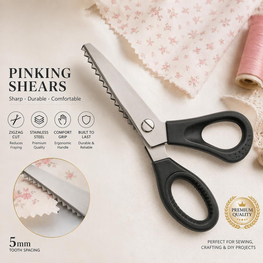 Dailyard™ Stainless Steel Pinking Shears – 9.1" Zig Zag Fabric Scissors for Sewing, Quilting, Dressmaking & DIY Crafts