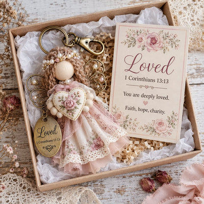🪽 Faith Guardian Keychain Scripture Gift Set Collection | Layered Fabric Charm, Inspirational Scripture Card & Ready-to-Gift Box Included 💕