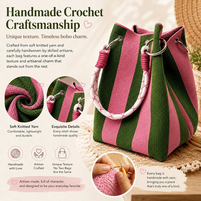 🏆👜 Limited-Time Sale: 43% OFF 🌴 Boho Striped Knit Bucket Handbag for Women – Handmade Summer Beach Shoulder Bag
