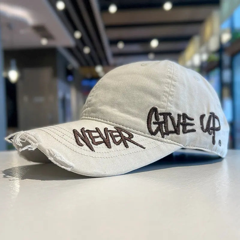 Unisex "Never Give Up" Embroidered Baseball Cap – Adjustable Curved Brim Sun Hat
