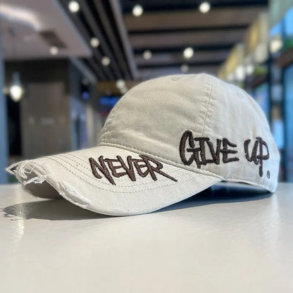 Unisex "Never Give Up" Embroidered Baseball Cap – Adjustable Curved Brim Sun Hat