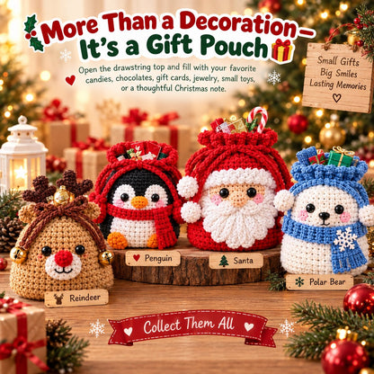 🎄 Christmas Crochet Character Gift Pouch | Reusable Drawstring Gift Bag — 12 Festive Designs