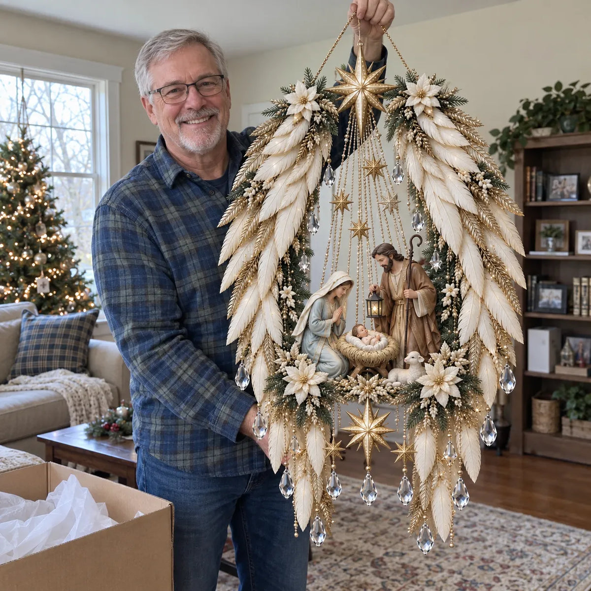 ✨👼 Heavenly Angel Wings Nativity Light✨ – Lighted Christmas Wall Decor