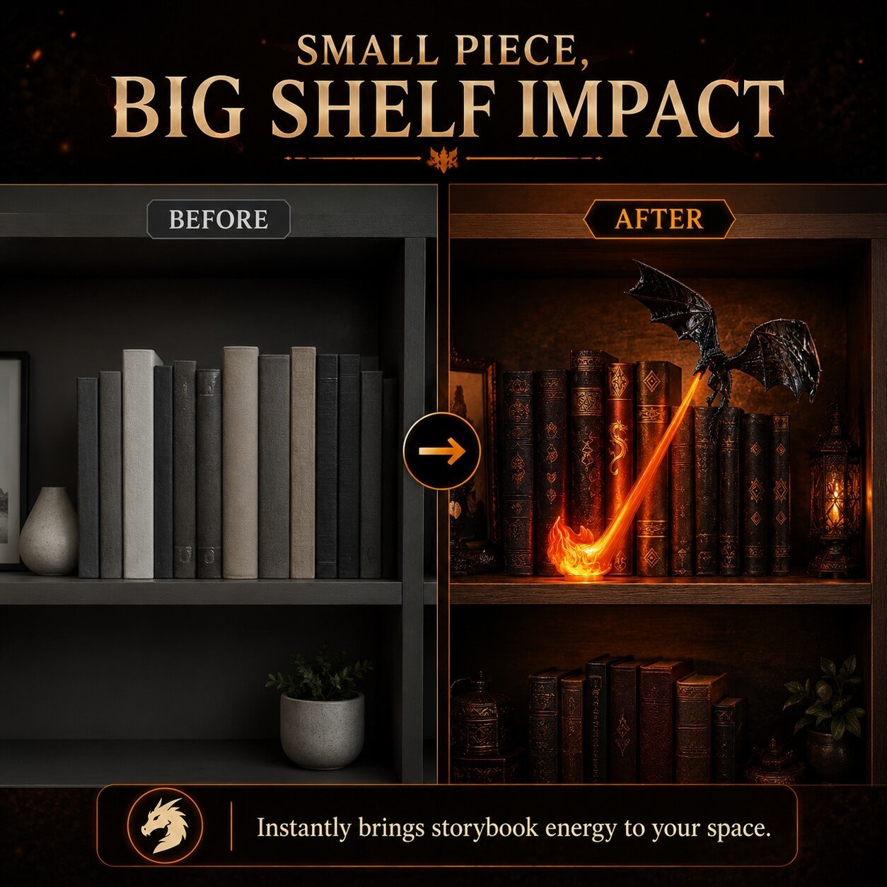UseFuljoy -🐉 Dragon Flame Book Nook🔥Bookshelf decor gift