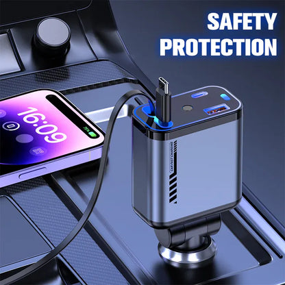 Multifunctional Fast Charging Car Charger with Retractable Cable