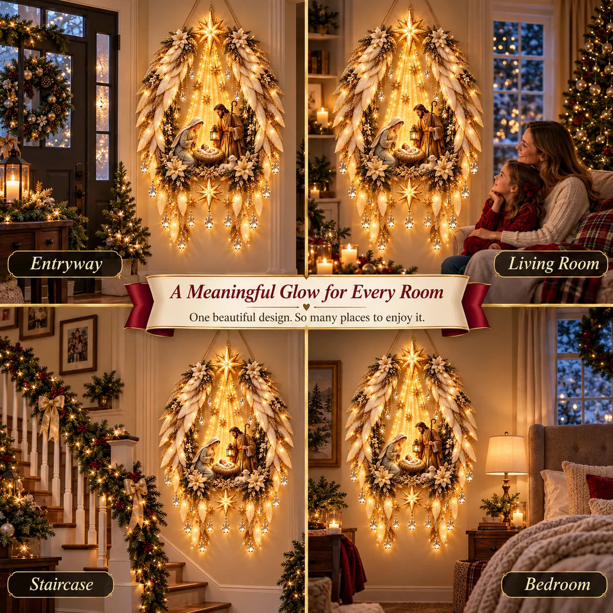 ✨👼 Heavenly Angel Wings Nativity Light✨ – Lighted Christmas Wall Decor