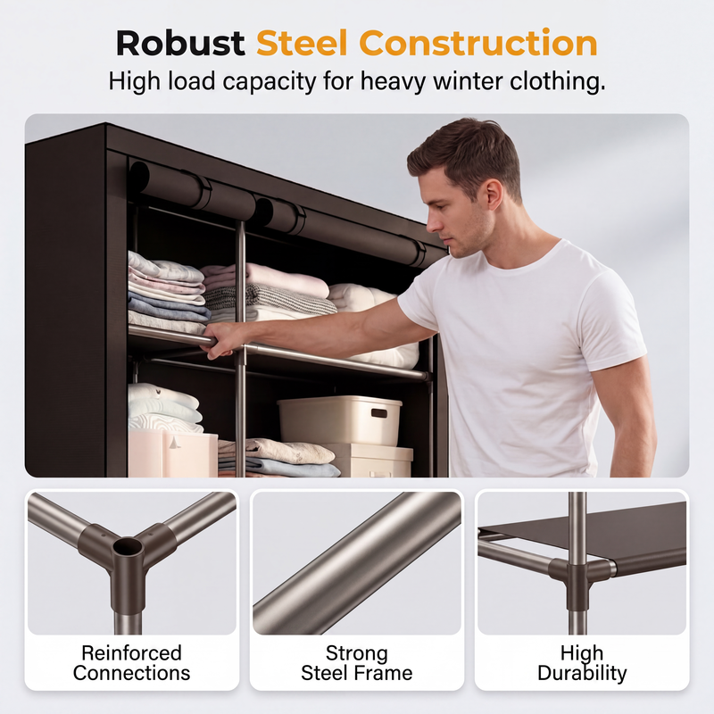 🧥49% OFF NOW! Easy‑to‑Assemble Portable Non‑Woven Fabric Wardrobe, Large‑Capacity Freestanding Closet, Sturdy Frame, Multi‑Compartment Storage for Clothes, Bedding & Household Items