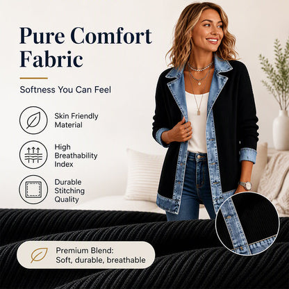 🍂Seasonal Style 49% Off🛍️Women’s Elegant Denim Spliced Ribbed Knit Coat