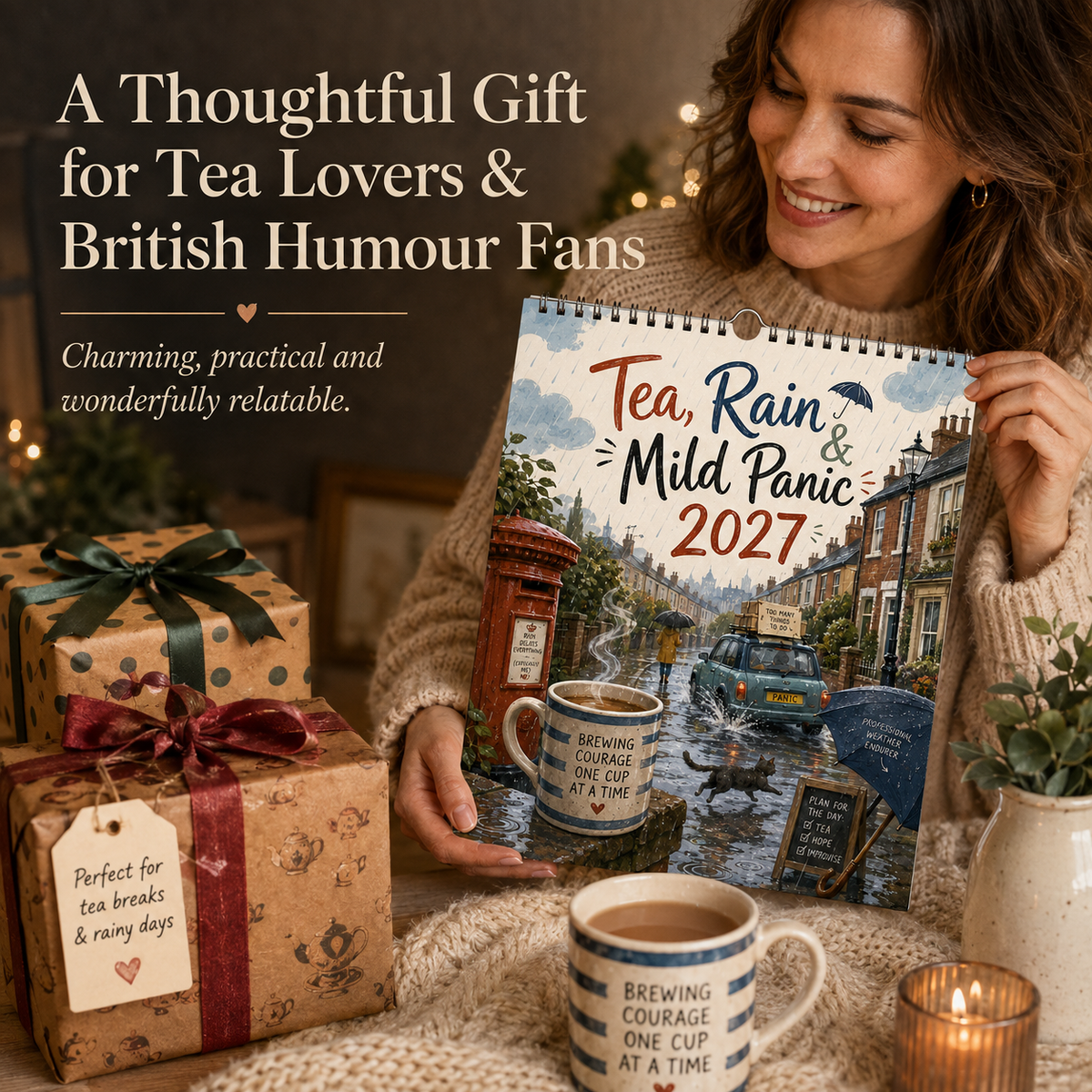 Tea, Rain & Mild Panic 2027 Wall Calendar