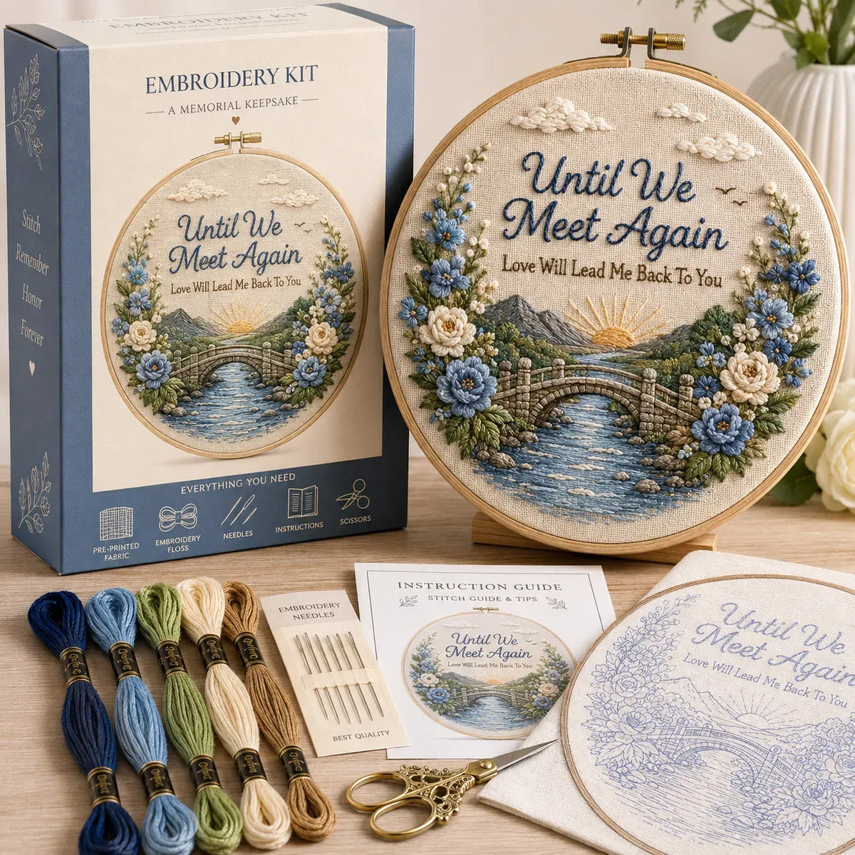 ⏳ Last Day 49% OFF –🕊️Beginner-Friendly Memorial Needlework Kit | Complete DIY Set with Pre-Printed Fabric, Wooden Hoop, Floss, Needles & Step-by-Step Guide Included ✨